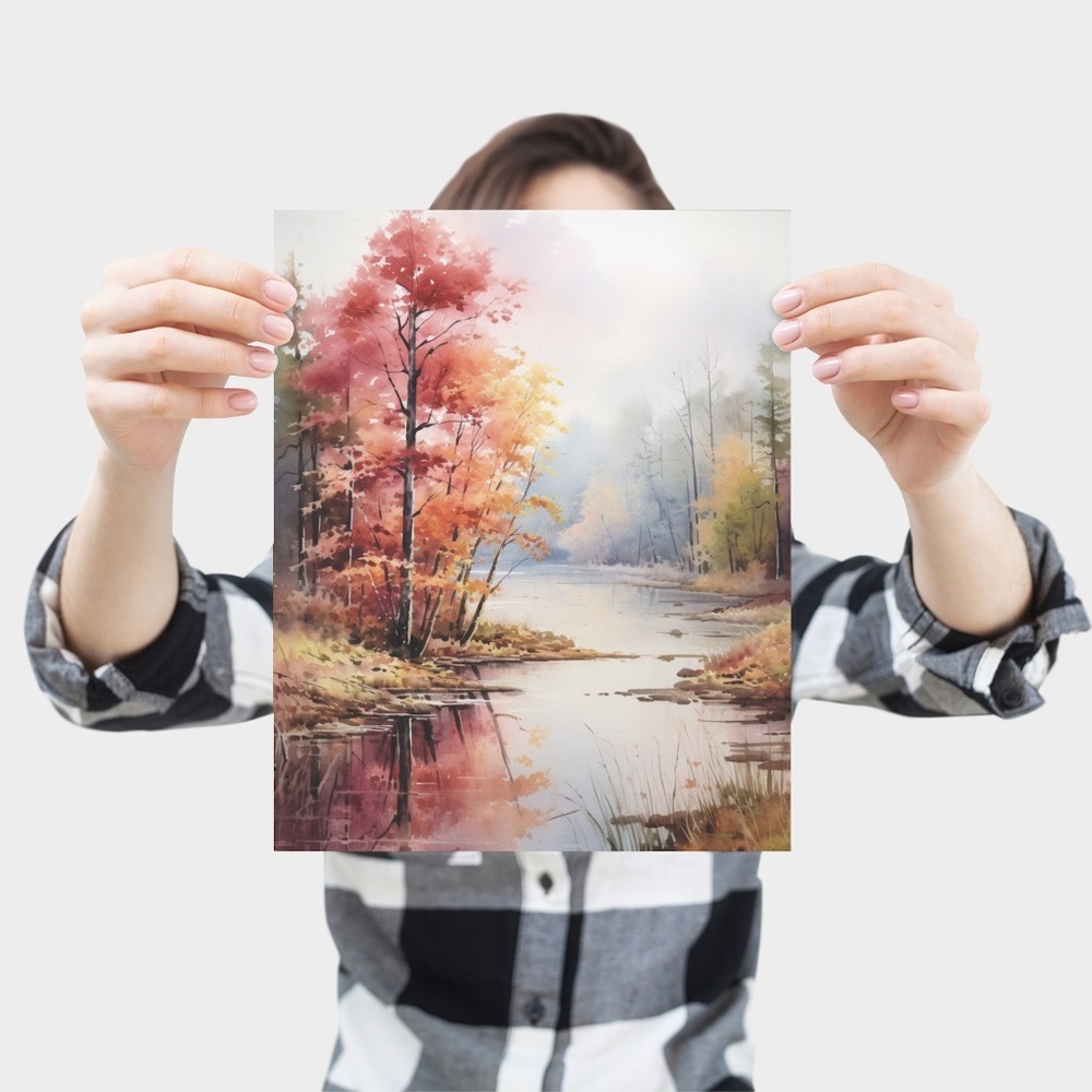 Watercolor Autumn/Fall Landscape Wall Art Illustration Print Poster Unframed - Picture 4 of 5